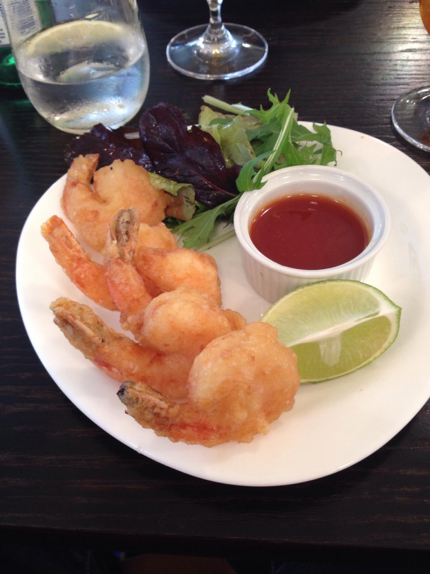 Deliciously crunchy prawn tempura at Oscar and Bentley's